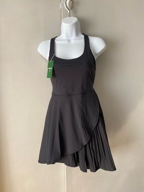 HALARA Black Mini Dress with Pleated Asymmetrical Skirt